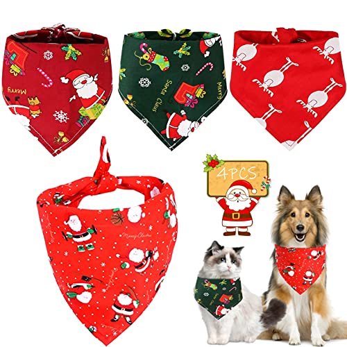 4 Stück Weihnachten Hund Halstuch Haustier Bandana Schal Dreieck Lätzchen für Weihnachts Haustier Kostüm Zubehör für Kleine Mittelgroße Große ​Hunde Katzen (A) von ENAIAH