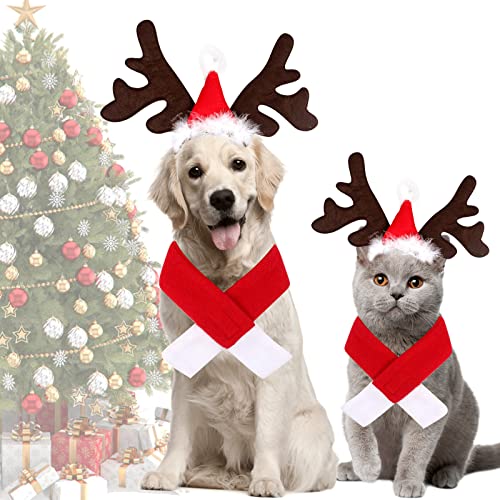 ENAIAH Weihnachten Haustier Stirnband, Hund Katze Rentier Geweih Weihnachts Hunde Stirnband Haustier Stirnband mit Weihnachten Haustier Schal, Für Katze, Hund Haustier Weihnachtsfeier Dekoration von ENAIAH