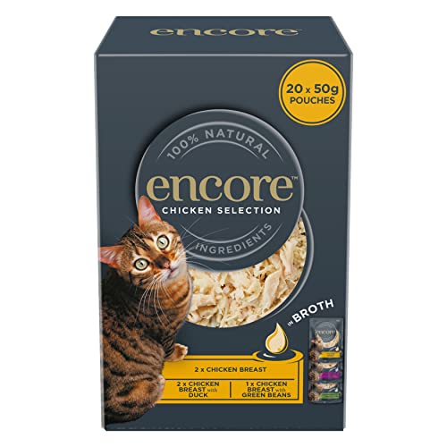 Encore 100% natürliches Premium Nassfutter für Katzen, Hühnchen Auswahl Multipack in Brühe für erwachsene Katzen - Packung mit 4 x (5 x 50g) Beuteln von ENCORE