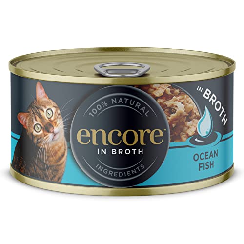 Encore 100% natürliches Premium Nassfutter für Katzen, Meeresfisch in Brühe für erwachsene Katzen - Packung mit 16 x 70g Dosen von ENCORE