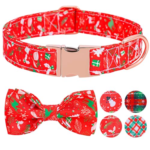 Hundehalsband mit Schleife, Elch-Weihnachtsbaum-Hundehalsband mit abnehmbarer Schleife und Metallschnalle, verstellbares Halsband, Geschenke für kleine, mittelgroße und große und junge Hunde von ENDYOE