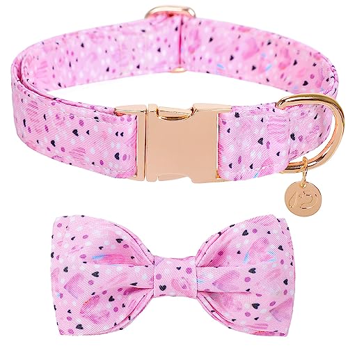 Hundehalsband mit Schleife, Love Pink Hundehalsbänder mit abnehmbarer Schleife und Metallschnalle, verstellbares Halsband, Geschenke für kleine, mittelgroße und große und Mädchen, Jungen, Hunde von ENDYOE
