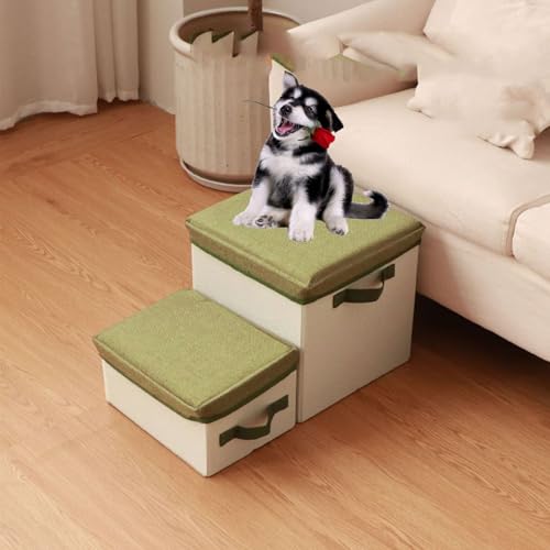 ENEN Faltbare Hundetreppe für Kleine Hunde, Haustiertreppe für Kleine Hunde & Katzen mit Stauraum Katzentreppe 3 Stufen für Bett und Sofa Couch, Auto (50 * 30 * 30CM,Grün) von ENEN