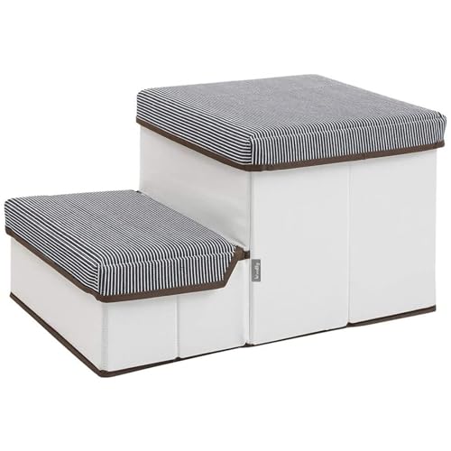 ENEN Faltbare Hundetreppe für Kleine Hunde, Haustiertreppe für Kleine Hunde & Katzen mit Stauraum Katzentreppe 3 Stufen für Bett und Sofa Couch, Auto (52 * 28 * 32cm,Weiß Grau) von ENEN