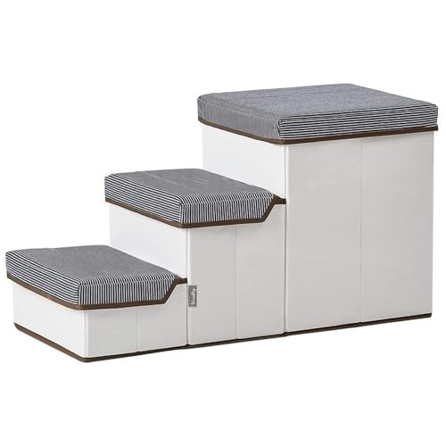 ENEN Faltbare Hundetreppe für Kleine Hunde, Haustiertreppe für Kleine Hunde & Katzen mit Stauraum Katzentreppe 3 Stufen für Bett und Sofa Couch, Auto (70 * 32 * 40cm,Weiß Grau) von ENEN