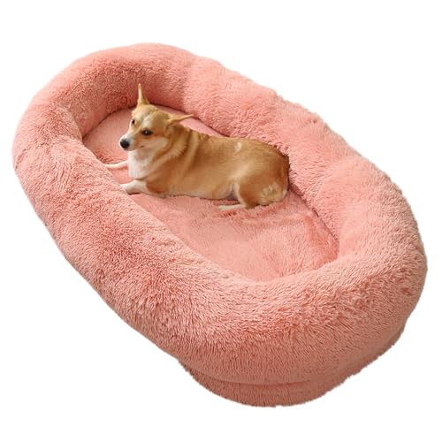 ENGEL WEMANG Super großes Luxus-Haustierbett, großes Hundebett, niedlich, weich und isoliert, abnehmbare 3,5cm Lange Wolle 165x95x30cm rosa von ENGEL WEMANG