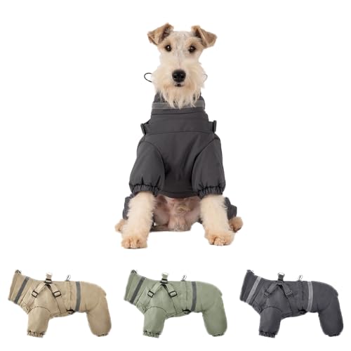 Hundeweste,Hundemantel Wasserdicht,Warme Weste mit Hundegeschirr Winter Plus hoher Kragen Samt warm und weich Dunkelgrau XL von ENGEL WEMANG