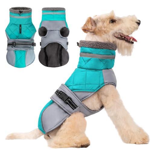 Hundeweste,Hundemantel Wasserdicht,Warme Weste mit Hundegeschirr Winter Plus hoher Kragen Samt warm und weich Grün 3XL von ENGEL WEMANG