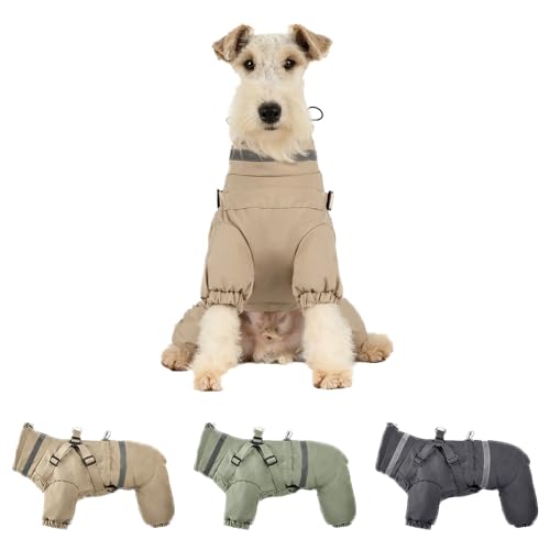 Hundeweste,Hundemantel Wasserdicht,Warme Weste mit Hundegeschirr Winter Plus hoher Kragen Samt warm und weich Khaki L von ENGEL WEMANG