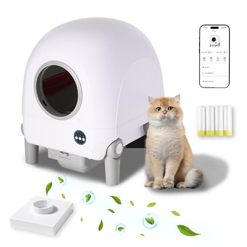 Selbstreinigende Katzentoilette, große automatische Katzentoilette für mehrere Katzen mit APP-Steuerung, 68 l, großer Veranstaltungsraum, 4 Rollen, Müllbeutel, 1 Duftbox (Automatische Katzentoilette) von ENS Lifestyle