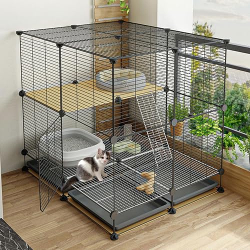 Katzenmöbel, Katzenschlafsessel, 2-stöckiges Katzengehege for den Innenbereich, abnehmbare Katzenhütte aus Metalldraht, Katzenhütte for Kätzchen, Kaninchen, Frettchen, Meerschweinchen, schwarz von ENSDIEPLS