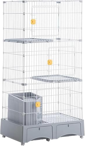 Katzenmöbel, Katzenschlafsessel, 3-stöckiges großes Katzenhaus for den Innenbereich mit Katzentoilette, Katzenvilla, abnehmbares Katzengehege, großer Auslauf, ideal for 1–2 Katzen(Grey) von ENSDIEPLS