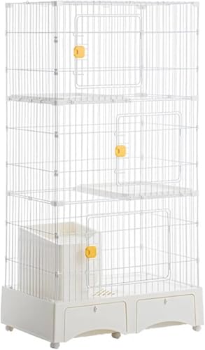 Katzenmöbel, Katzenschlafsessel, 3-stöckiges großes Katzenhaus for den Innenbereich mit Katzentoilette, Katzenvilla, abnehmbares Katzengehege, großer Auslauf, ideal for 1–2 Katzen(White) von ENSDIEPLS