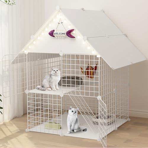 Katzenmöbel, Katzenschlafsessel, Großer Katzenkäfig mit 2 Ebenen, Katzenzwinger for den Innenbereich, Katzenvilla, abnehmbares Katzenhaus groß for 1–2 Katzen(White) von ENSDIEPLS