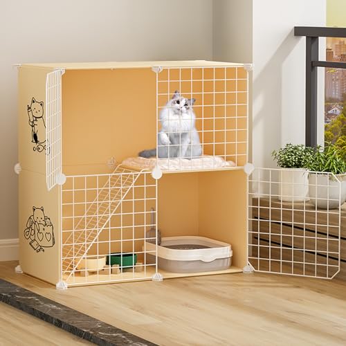 Katzenmöbel, Katzenschlafsessel, mit Katzenzwinger/Hängematte, Catio-Katzengehege for draußen, Katzenhäuser for Hauskatzen, Katzenvilla, großer Auslauf, ideal for 1–3 Katzen von ENSDIEPLS