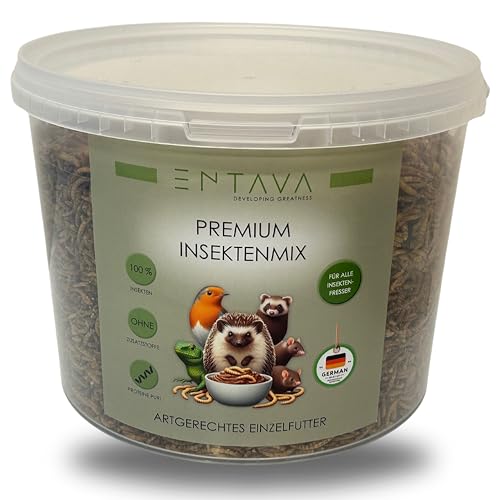 ENTAVA 3l nachhaltiger Insektenmix getrocknet in Premium-Qualität, Vogelfutter, Hühnerfutter, Koifutter, Igelfutter, Eichhörnchenfutter, Kükenfutter, ganzjähriges Futter für Wildvögel von ENTAVA