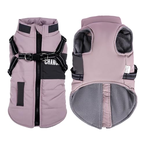 EOAMGO Hundemantel, wasserdichter Hundemantel mit Geschirr, warme Mäntel & Jacken für kleine, mittelgroße und große (Violett, XL) von EOAMGO