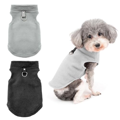 Hundepullover Kleine Hunde, 2Packungen Hundejacke Winter Hundemantel Für Kleine Hunde, Hundemantel Fleece mit D-Ringen Hundejacke Winter Für Innen- und Außenkleidung (Schwarz, grau) (L) von EOAMGO