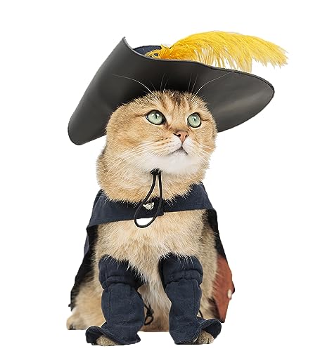 Haustierkostüm für Katzen, Hunde, Kater im Stiefel, Cosplay, Halloween, niedliches Kätzchen, Welpen, Kleidung, zum Verkleiden, Spielen, mit Umhang, Hut, Gürtel, Umhang von EOILFM