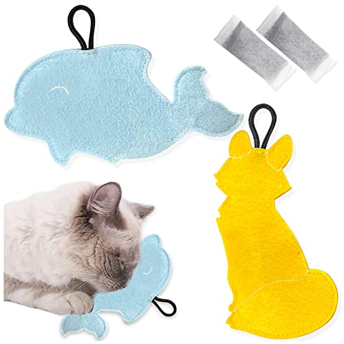 EONAZE Premium Katzenminze Spielzeug Katzenspielzeug Set Katzenkissen Katzenminze Schmusekissen Duftkissen Katzen Kissen für Katzen mit getrockneter Katzenminze, Catnip Spielzeug Katze (Wal und Fuchs) von EONAZE