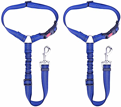 Hunde Sicherheitsgurt, 2er Pack Haustier Auto Sicherheitsgurt Leine Verstellbare Gurte mit elastischem Nylon Bungee Puffer für den täglichen Reisegebrauch (Dunkelblau) von EONYUANGUO