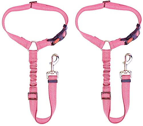 Hunde Sicherheitsgurt, 2er Pack Haustier Auto Sicherheitsgurt Leine Verstellbare Gurte mit elastischem Nylon Bungee Puffer für den täglichen Reisegebrauch (Rosa) von EONYUANGUO