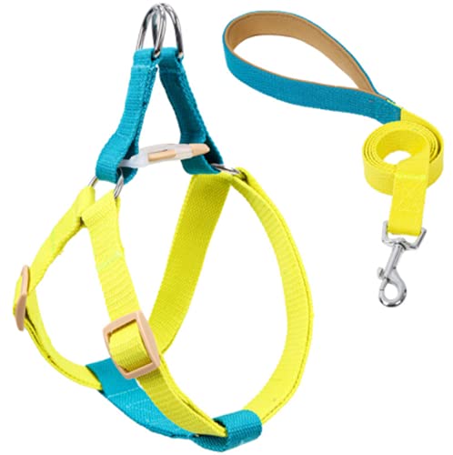 Hundegeschirr mit Leine, Verstellbare Heavy Duty No Pull Halfter Harness Har mit starkem Griff für kleine Welpen/Hunde (Blau Gelb, L) von EONYUANGUO