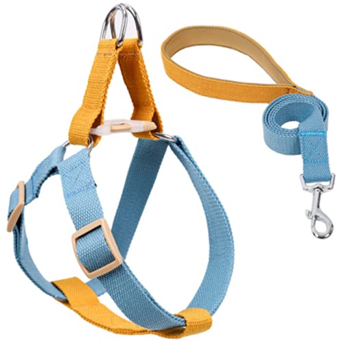 Hundegeschirr mit Leine, Verstellbare Heavy Duty No Pull Halfter Harness Har mit starkem Griff für kleine Welpen/Hunde (Braun Blau, L) von EONYUANGUO