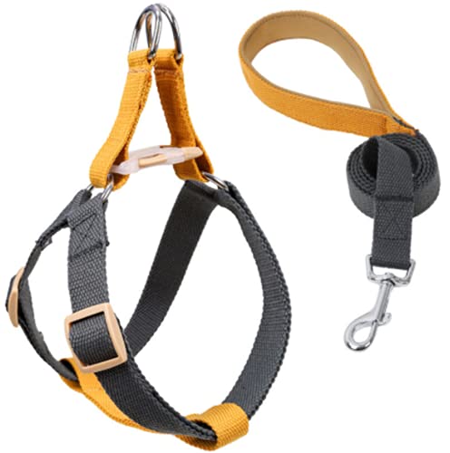 Hundegeschirr mit Leine, Verstellbare Heavy Duty No Pull Halfter Harness Har mit starkem Griff für kleine Welpen/Hunde (Braun Grau, L) von EONYUANGUO