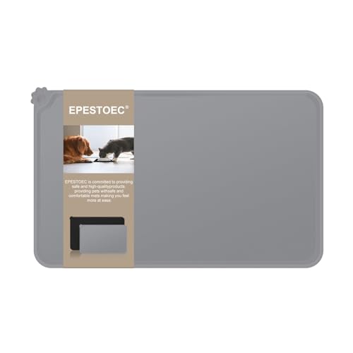 EPESTOEC Premium-Silikon-Hundefuttermatte, Hundenapf-Matte, Haustierfutter-Pad, rutschfeste Haustierfuttermatte für Hunde und Katzen, wasserdicht und leicht zu reinigen, 53,3 x 38,1 cm, Grau von EPESTOEC