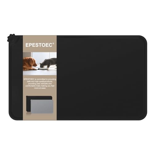 EPESTOEC Premium-Silikon-Hundefuttermatte, Hundenapf-Matte, Haustierfutter-Pad, rutschfeste Haustierfuttermatte für Hunde und Katzen, wasserdicht und leicht zu reinigen, Schwarz, 48,3 x 30,5 cm von EPESTOEC