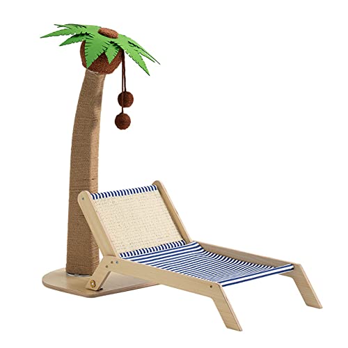 EPMANN Katzen-Strandbett, Kratzbaum für Katzen, 75 cm hoch, mit Kugel zum Aufhängen,Rutschfestigkeit, Kratzbaum mit Liege für ausgewachsene Katzen und Kätzchen (Strandstuhl+Kratzbaum) von EPMANN