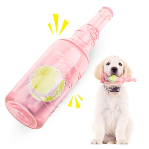 EPODA Hundespielzeug in Gummiflasche, interaktives Quietschspielzeug für Welpen, bissfest, Spielzeug für kleine und mittelgroße Hunde (Rosa) von EPODA