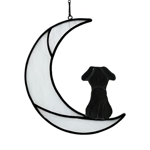 EPOGIFTS Gedenkgeschenk für Hunde auf Mond, Buntglas-Sonnenfänger für Fenster, schwarze Hundedekoration, Verlust des Hundes, Trauergeschenk für Frauen, Hund, der weggibt von EPOGIFTS