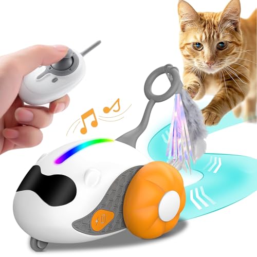 EPROICKS Interaktives Katzenspielzeug mit Fernbedienung, Intelligenter Katzenball mit 2 Modi, Intelligentes Elektrisches Mouse Haustierspielzeug, Simuliertes Zwitschern, Geschenke für Katzen (Orange) von EPROICKS