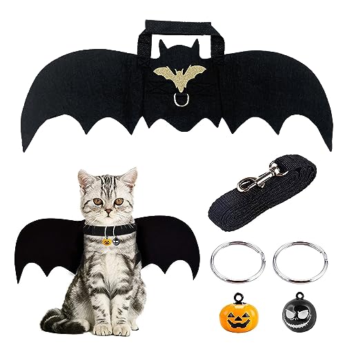 Haustier Fledermaus Kostüm, Katze Bat Wings Kostüm mit Kürbis Glocke und Haustier Blei Haustier Fledermausflügel Katzen Fledermaus Fledermausflügel Hund für Halloween Kostüm Party von EQLEF