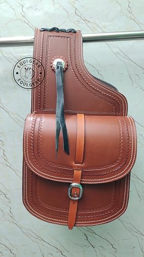 EQUIGEAR Western-Leder-Satteltasche für Pferde | Reitvergnügen Wanderritt geeignet für Reiten und Fassrennen | Satteltasche mit verstellbarem Riemen GRÖSSE: 10"X10"X3" SA-64 von EQUIGEAR