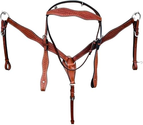 EQUIGEAR Western-Leder-Set mit handgefertigtem Kopfstück und Vorderzeug mit Zügeln. /Size-Full,Cob,Pony AV-020 (Cob) von EQUIGEAR