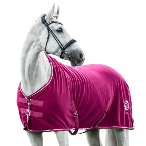 EQUILYX® Abschwitzdecke Pferd mit Kreuzgurten [perfekte Passform] Fleecedecke Stalldecke Transportdecke wärmend feuchtigkeitsabsorbierend atmungsaktiv (Fuchsia, 145cm) von EQUILYX