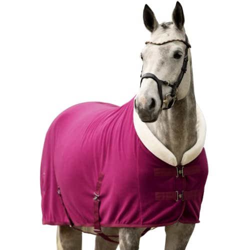 EQUILYX® Abschwitzdecke Pferd mit Teddy-Kragen und abnehmbaren Kreuzgurten [perfekte Passform] Fleecedecke Stalldecke Transportdecke wärmend feuchtigkeitsabsorbierend atmungsaktiv (Fuchsia, 145cm) von EQUILYX