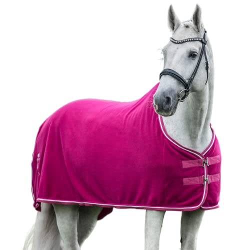 EQUILYX® Abschwitzdecke Pferd [perfekte Passform] Fleecedecke Stalldecke Transportdecke wärmend feuchtigkeitsabsorbierend atmungsaktiv (Fuchsia, 125) von EQUILYX