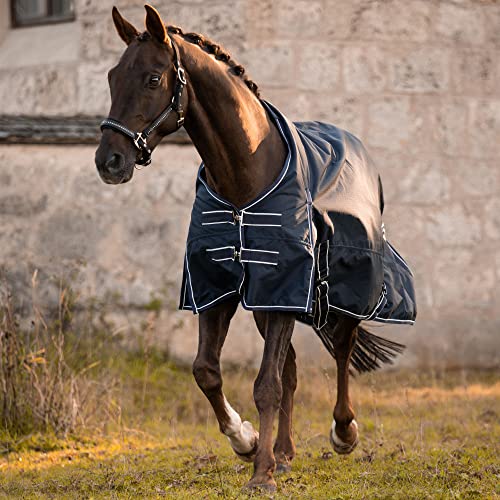 EQUILYX® Regendecke Pferd [perfekte Passform] Weidedecke Outdoordecke Turnout Rug feuchtigkeitsabweisend Winddicht atmungsaktiv (Navy Blau, 125) von EQUILYX