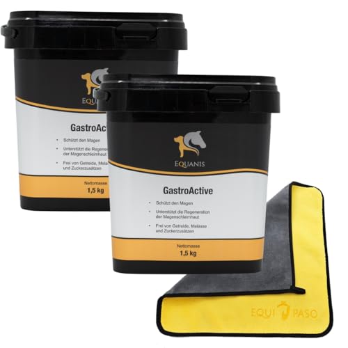 Equanis Set | Gastro Active | 2X 1,5 kg Pellets | Beugt Magengeschwüren vor, für magenempfindliche Tiere | Premium Schutz + Equipaso Mikrofaser Tuch Gratis von EQUIPASO