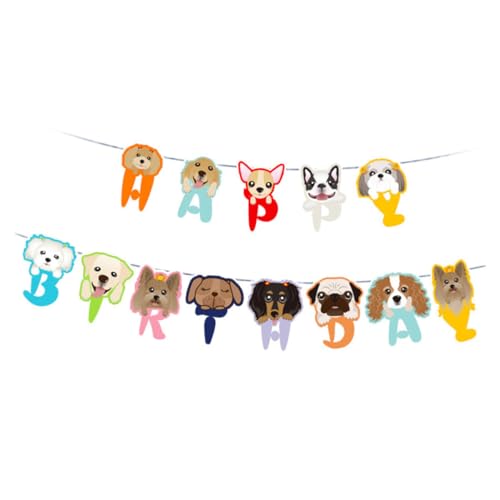 ERINGOGO 2 Sets Hundezugflagge Geburtstagsbanner Welpengeburtstag Hundehalstücher Geburtstagswimpel Hundegeburtstagsdekorationen Hundefliege Bandana Woof Plüschmeer Wimpelkette von ERINGOGO