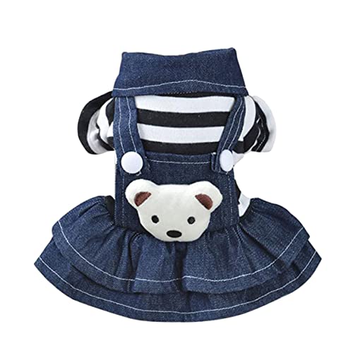 ERINGOGO Hundebekleidung Für Kleine Haustiere Denim Trägerkleid Für Hunde Und Katzen Süßes Bärenkleid Für Welpen Xs Perfekte Mode Für Mädchen Hunde von ERINGOGO