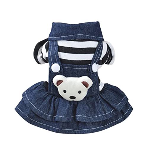 ERINGOGO Hundekleidung Für Kleine Hunde Denim Trägerkleid Mit Bärenmotiv Für Welpen Und Kätzchen Süßes Outfit Für Besondere Anlässe S von ERINGOGO