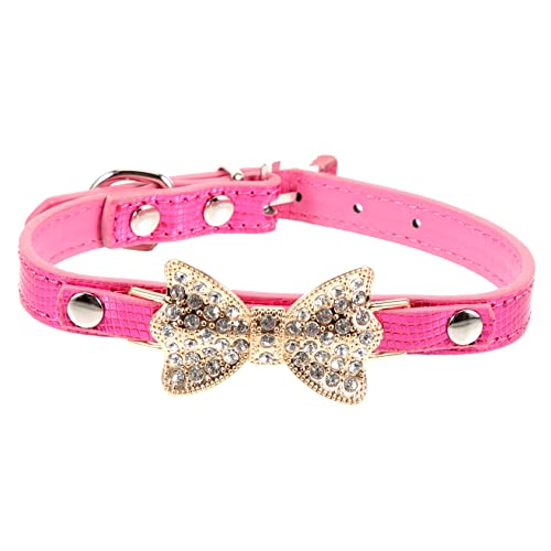 ERINGOGO Verstellbarer Hundekragen Mit Strass Elegantes PU Halsband Für Kleine Und Mittelgroße Hunde Funkelnder Schleifen Design Für Welpen Und Kleine Hündinnen von ERINGOGO