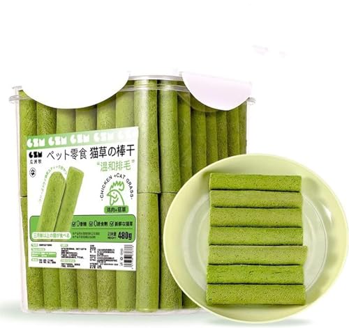 Berdexa Cat Grass Teething Stick, 60/80 Pcs Cat Grass Sticks for Hairball Removal, Grass Teething Stick Hairballs, Natural Grass Molar Rod for Cat Indoor, Increase Appetite (60Pcs) von ERISAMO