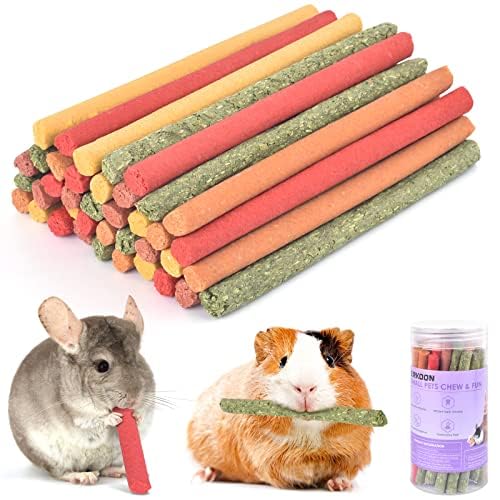 ERKOON Kaninchen Spielzeug, Timothy Heu Sticks Karotten Rosengraskuchen Zahnpflege Molar, Chinchillas Spielzeug Kauspielzeug für Kaninchen, Meerschweinchen, Hamster, Chinchilla (L/40 pcs) von ERKOON