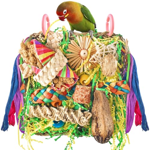 ERKOON Conure Toys Vogelspielzeug für Nymphensittiche, Futtersuche, Schaukel, Papageien, Kletter-Hängematte, Wand mit buntem Spielzeug für Vögel, zum Zerkleinern von Seegras, Vogelkäfig, von ERKOON